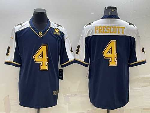 Men%27s Dallas Cowboys #4 Dak Prescott Navy Gold Edition With 1960 Patch Limited Stitched Football Jersey